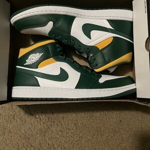 Nike Air Jordan White, Green, and Yellow Sneakers